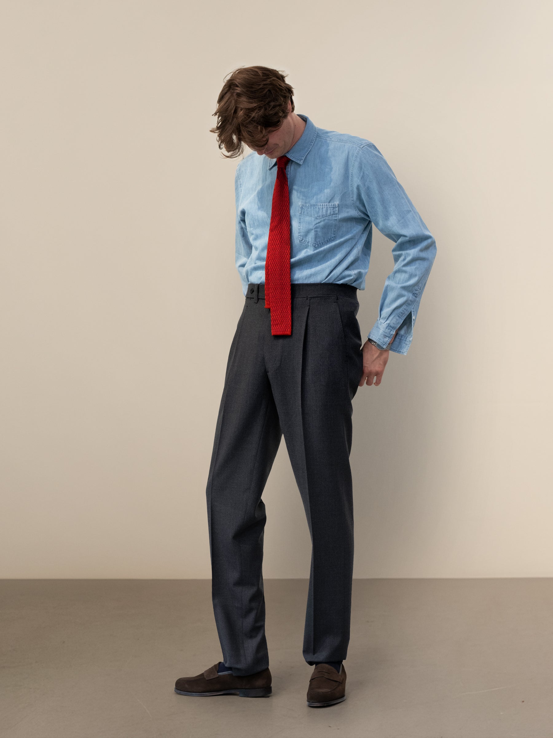 Charcoal High Twist 1 Pleat Trousers