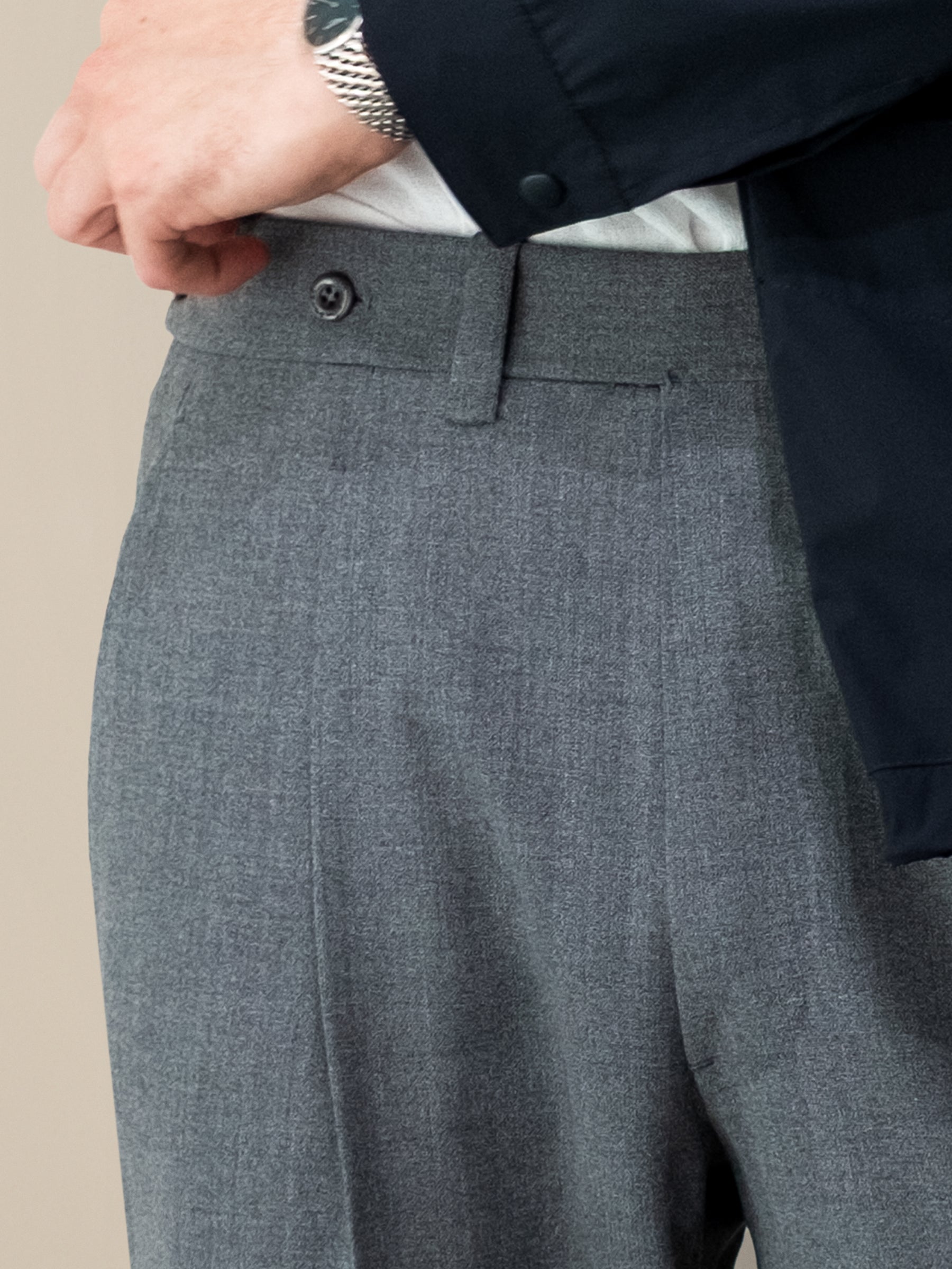 Mid Grey High Twist 1 Pleat Trousers
