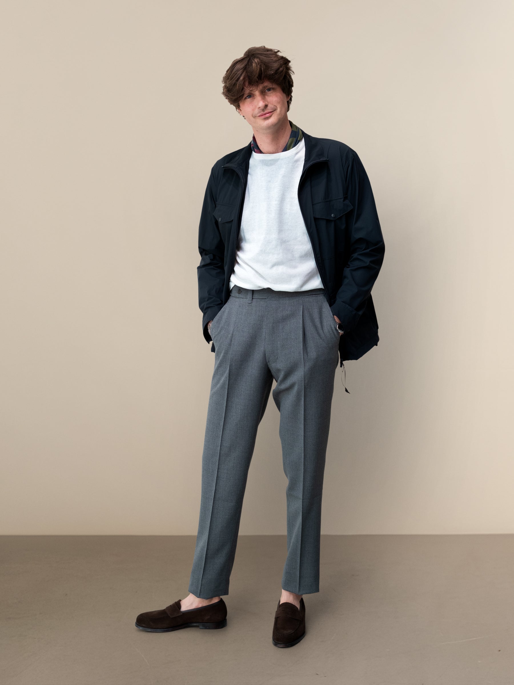 Mid Grey High Twist 1 Pleat Trousers